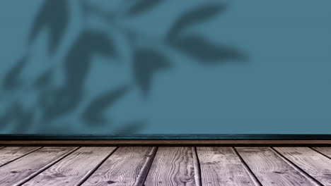 animación de hojas y sombras de ventanas sobre fondo verde y de madera