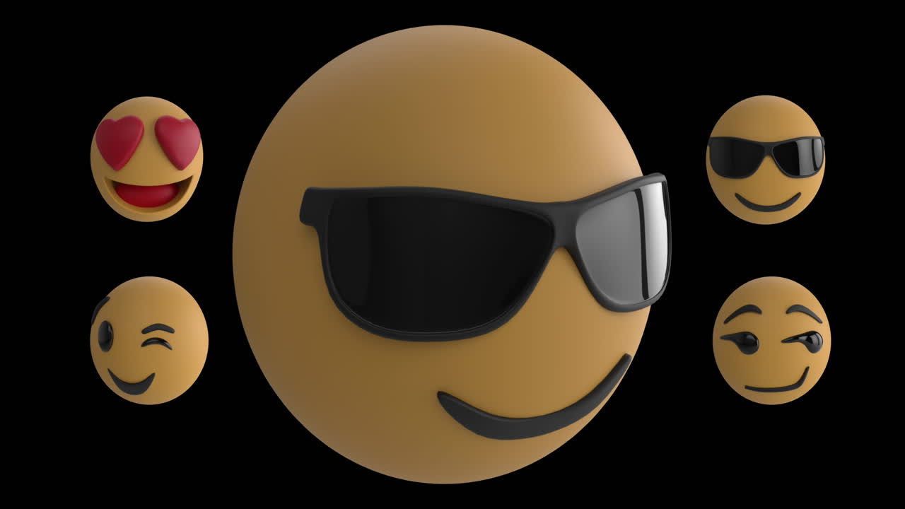 검은 바탕에 움직이는 얼굴 이모티콘