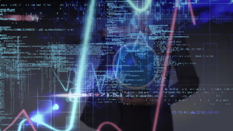 animación del procesamiento de datos sobre el hombre de negocios caucásico