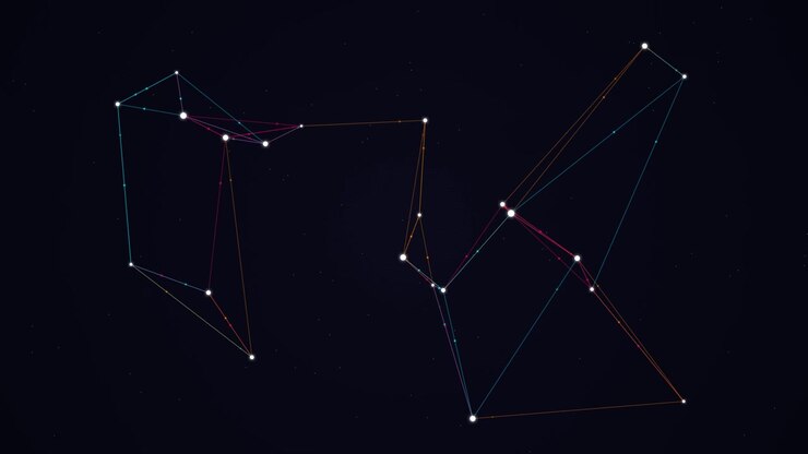 Animated Constellation Network Connecting Stars in Deep Space
