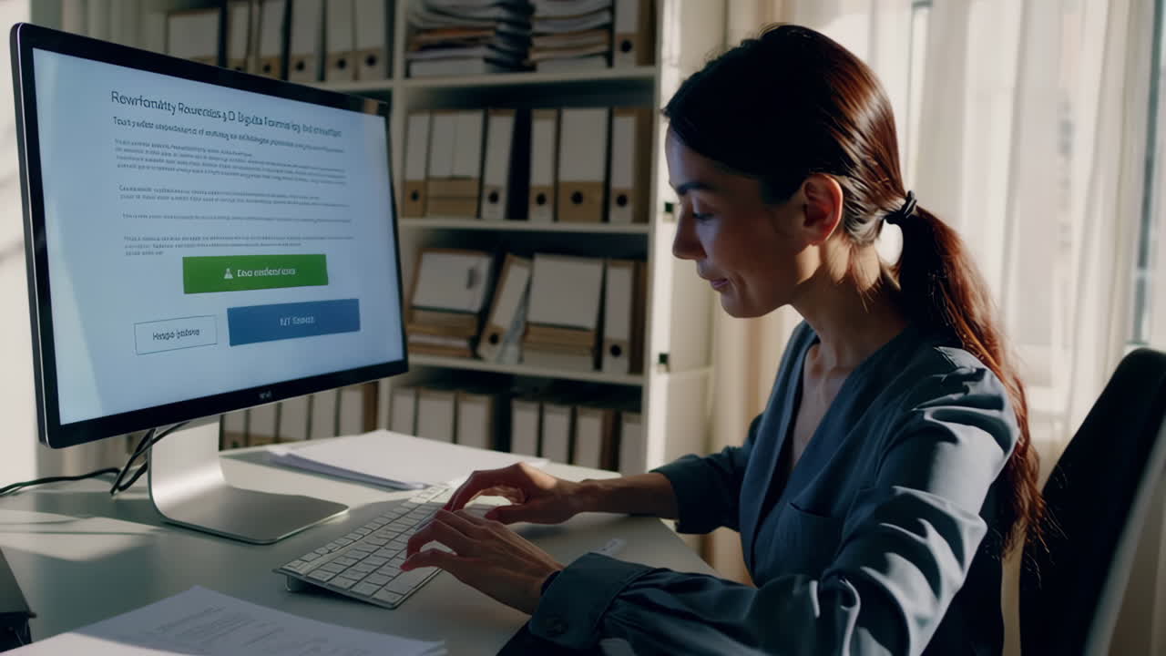 mujer que trabaja en una oficina