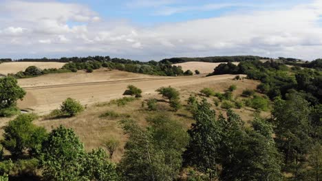 Aerial-view-of-the-coastline-of-SejerÃ¸bugten-with-hills-and-trees