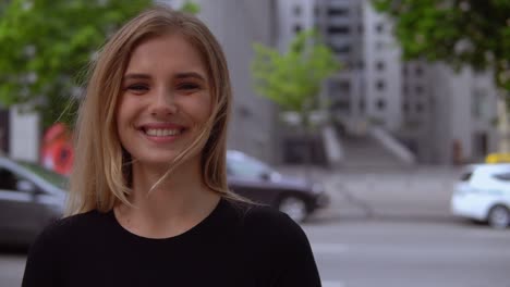 close up face cheerful girl outdoors