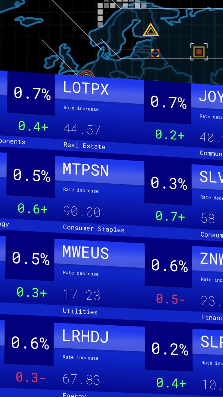 Animation of financial data processing over screens