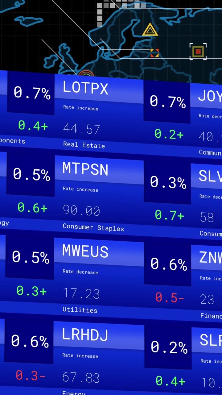 Animation of financial data processing over screens