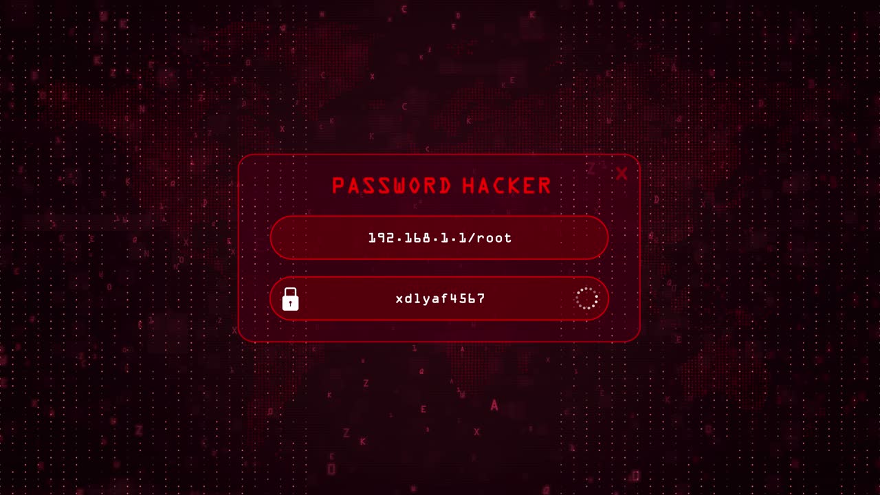 Password Hacker Computer Hacking Screen with red binary background with digital world map