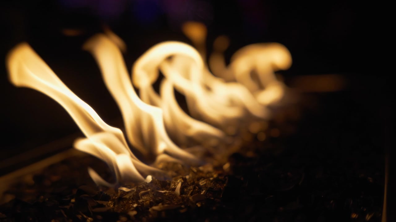 Fireplace burning at night