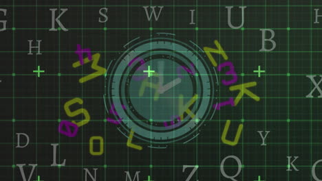 animación de letras sobre un reloj en movimiento sobre fondo negro