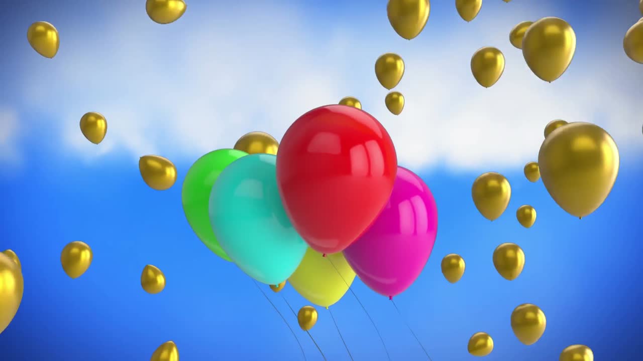 globos flotantes y cielo azul