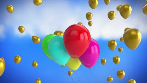 floating balloons and blue sky