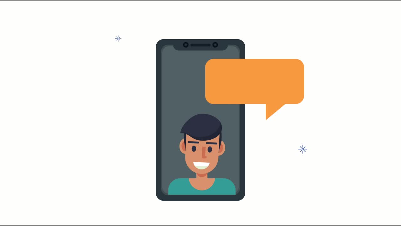 man with speech bubble in smartphone social media