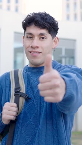 young latin student showing thumbs up in split screen. vertical