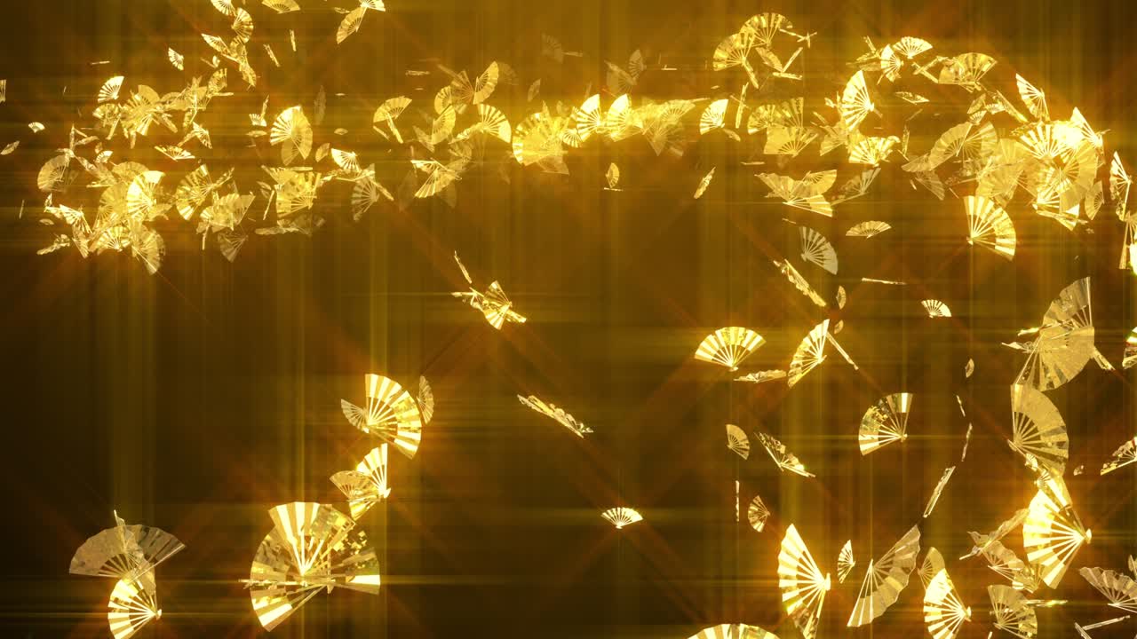 일본의 골드 폴딩 팬 입자 애니메이션