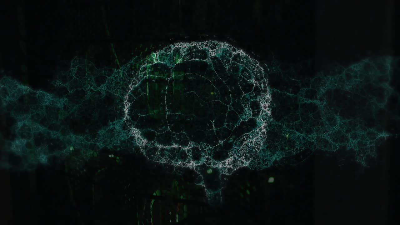 Animation of dna strand and digital brain over server room