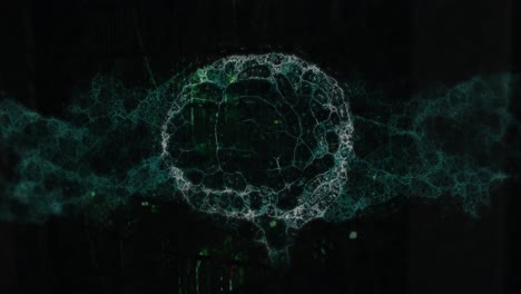 animation of dna strand and digital brain over server room