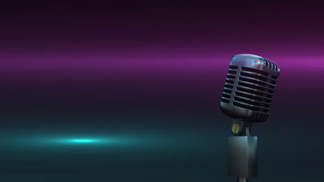 animation of vintage microphone on purple and green background