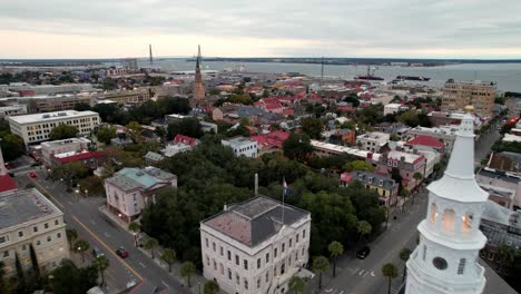 slow aerial push in past st michaels church in charleston sc, south carolina in 4k