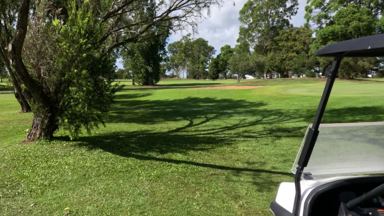 은 날에 골프 카트의 진보적인 움직임.