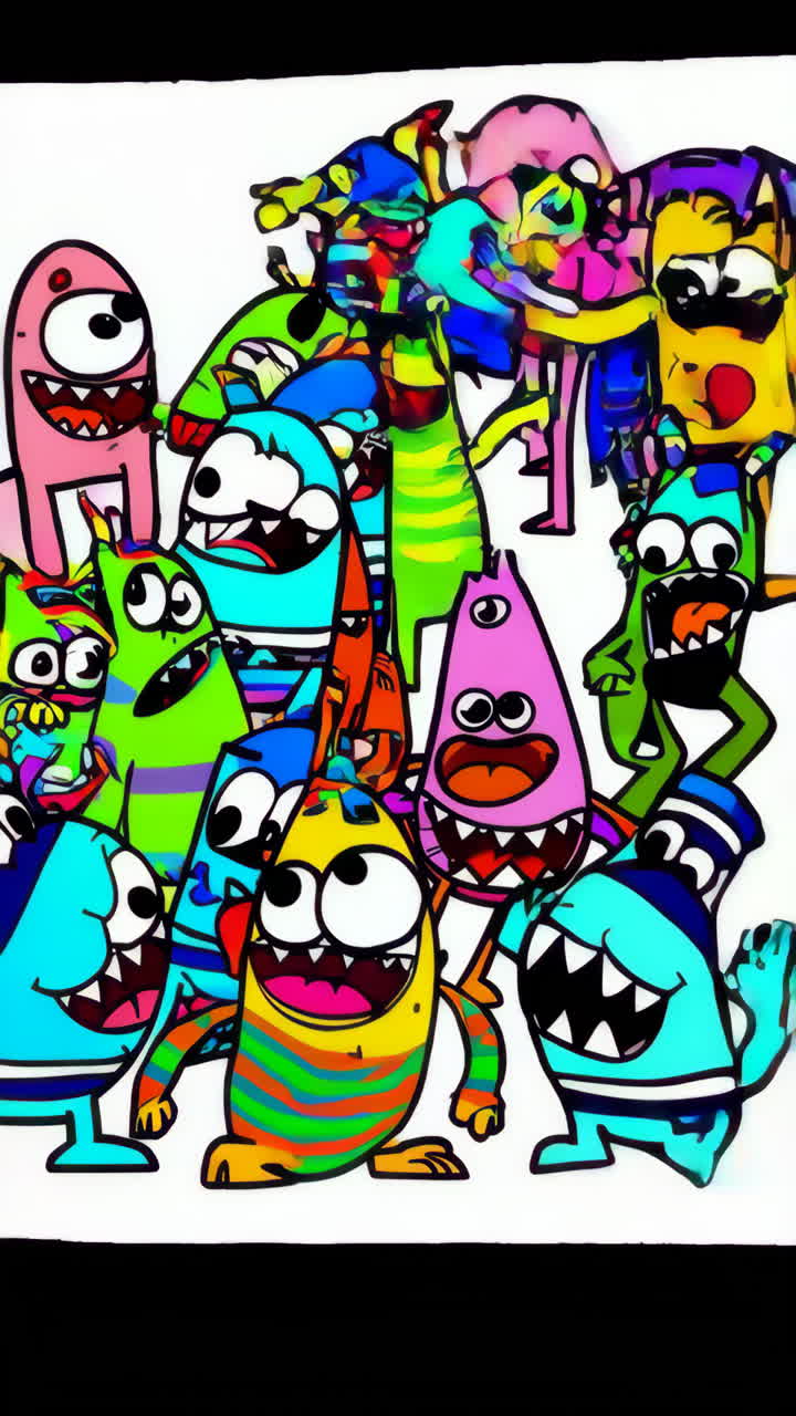 un grupo de coloridos monstruos de dibujos animados