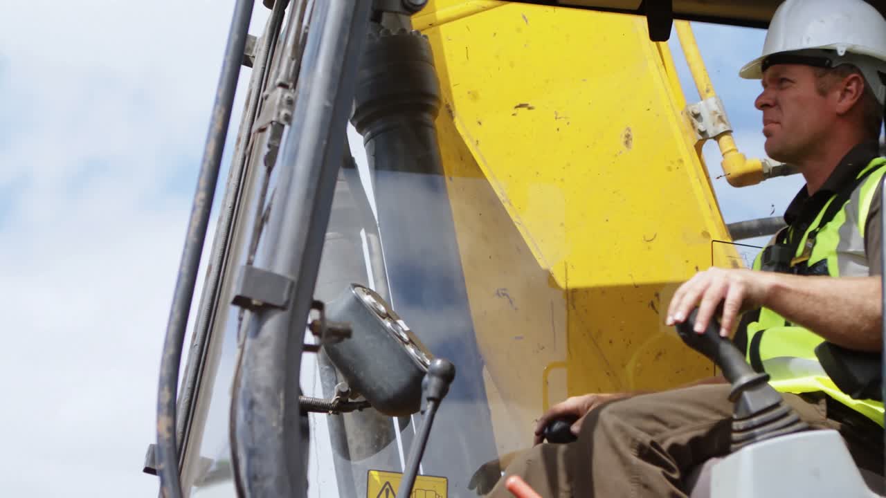 male worker operating excavator machine 4k