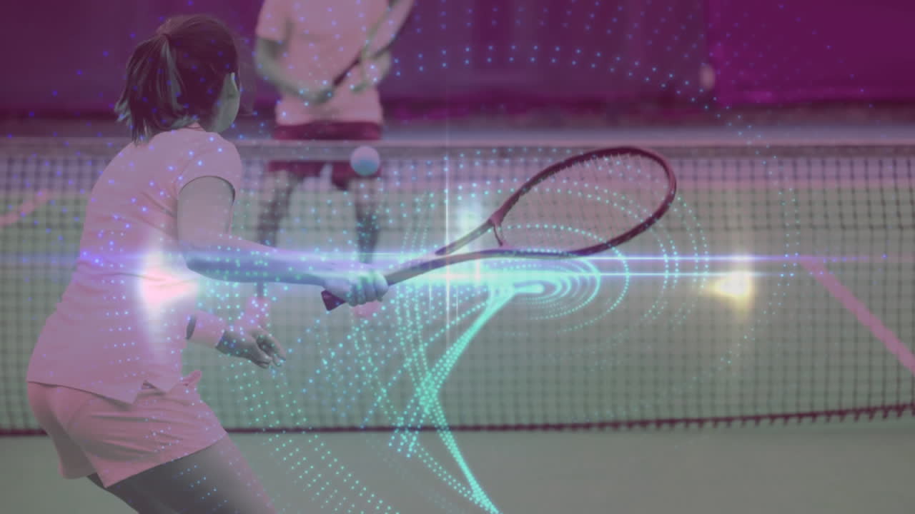 디지털 디자인으로 진행 중인 테니스 경기