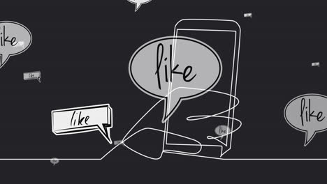 animación de teléfono inteligente y como texto en burbujas de habla