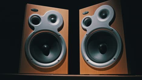 los altavoces de audio vibran de sonido bajo en cámara lenta sobre fondo negro