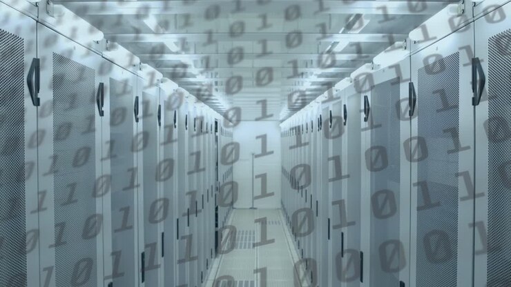 Animation of binary coding numbers changing over computer servers