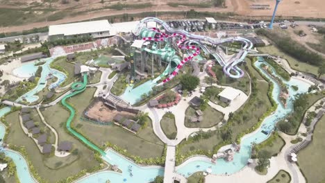 aerial view of a thrilling water park