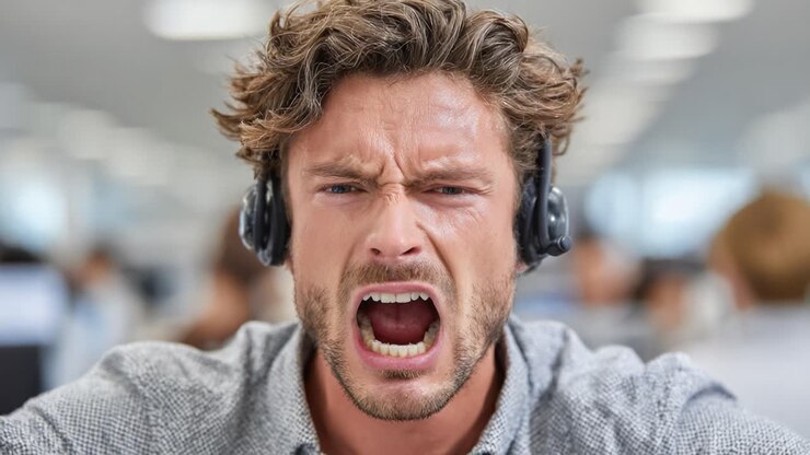 A Frustrated Office Worker Expresses His Emotions During a Challenging Workday, Captured in Two Frames Highlighting His Struggles with Stress and Communication