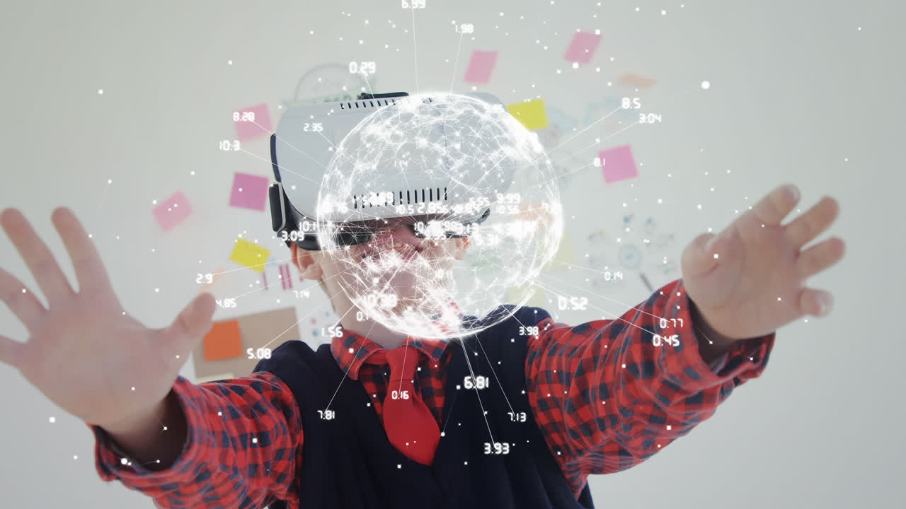 vr 시 ⁇ 레이션으로 디지털 글로브를 보는 어린 소년