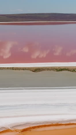 vista aérea de un lago salado rosado