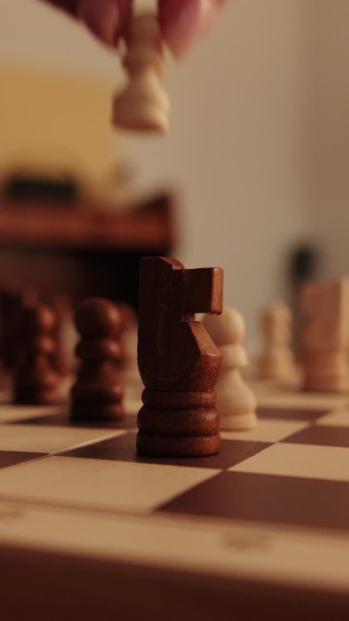 Woman Makes Chess Move on a Cozy Evening