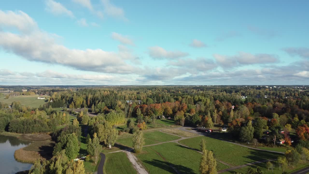 Aerial View of Autumnal Finnish Countryside