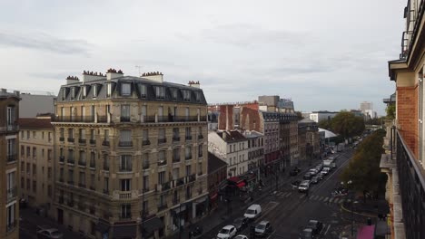 Aerial-View-of-Pantin-Street-near-Paris-France-Architecture-and-Daylight-Streets-in-Autumn,-Vintage-Buildings,-Architecture-and-Skyline