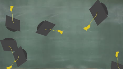 graduation hat falling on grey background