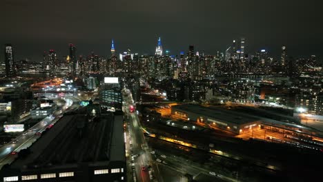 an aerial view from over long island city, new york at night