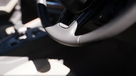 closeup of a leather car steering wheel