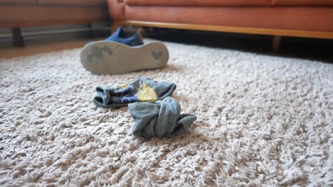 closeup of a pair of socks and a shoe on a carpet