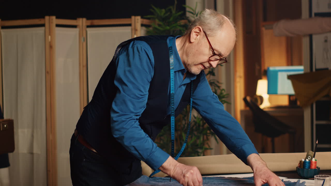 아틀리에에서 일하는 수석 의류 제작자