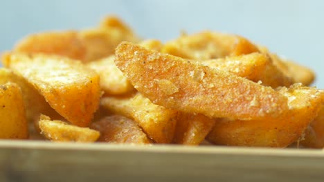 detail shot of french fries on table