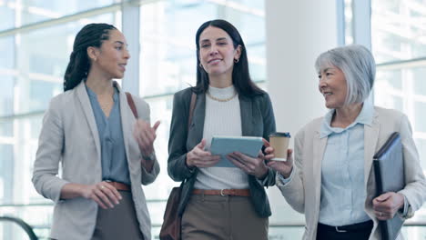 office building, meeting and women walking