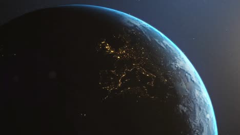 animación de la placa de circuito amarillo sobre la tierra en el universo en el fondo