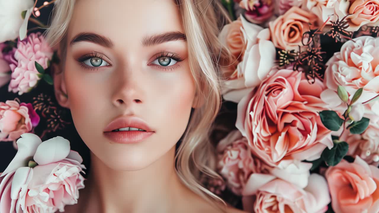 Beautiful Woman Surrounded by Flowers
