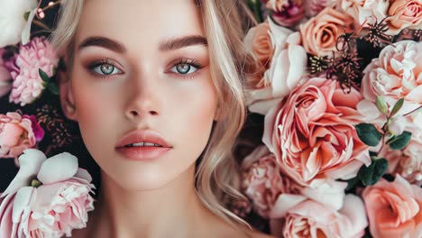 beautiful woman surrounded by flowers