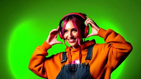 a woman wearing headphones and a red hoodie