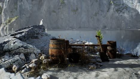 wooden-barrels-with-sea-fish-at-the-sand-beach