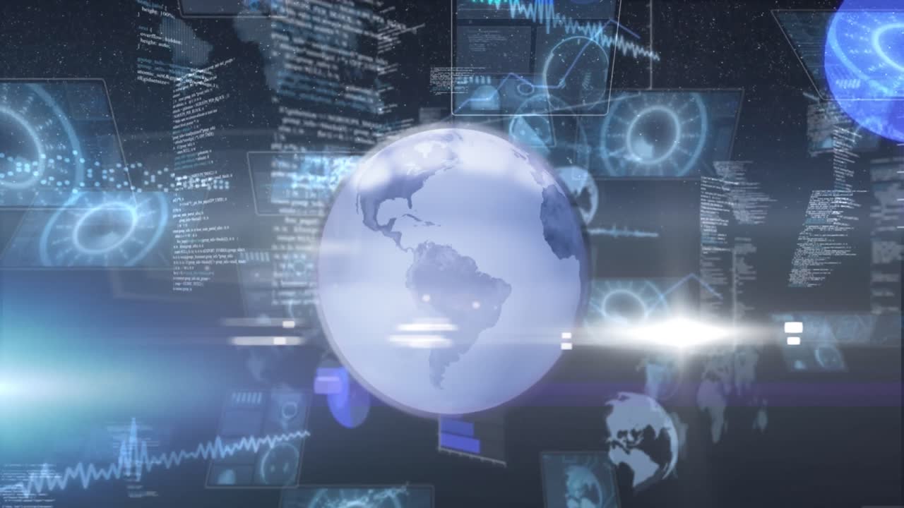 Animation of globe over scope scanning and data processing