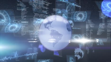 animation of globe over scope scanning and data processing