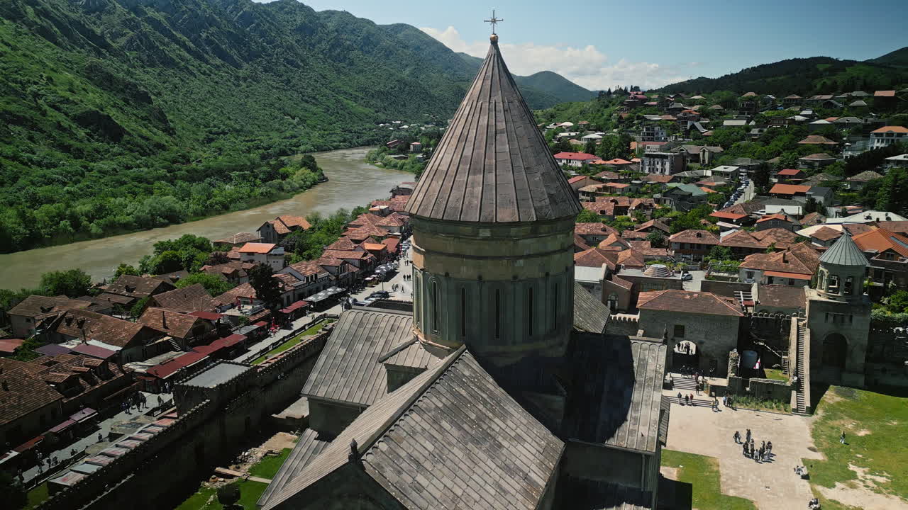 Aerial View of Svetitskhoveli Cathedral and Mtskheta, Georgia